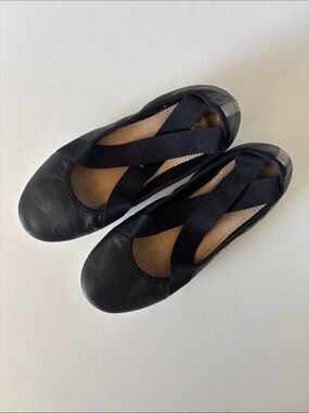 Easy Spirit Black Cross Strap Ballet Flats Size 6.5 Slip On Comfort Shoes